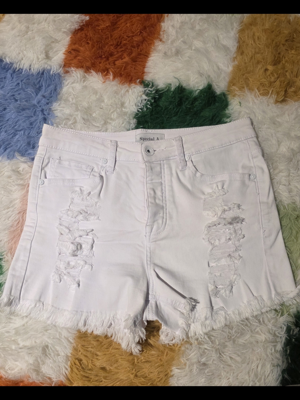 White Distressed Denim Women's Shorts